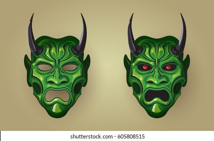 Vector illustration of Hannya the traditional japanese demon Oni mask green