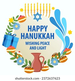 Vector illustration of Hanukkah decorative circle symbols and graphics for banner or greeting card