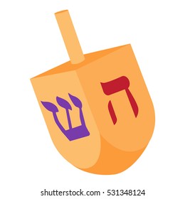 Vector illustration of Hanukkah dreidel, and its letters of the Hebrew alphabet. Chanukah dreidel icon. Jewish, hebrew toy