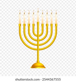 Vector illustration of Hanukkah lampstand in golden color on transparent background