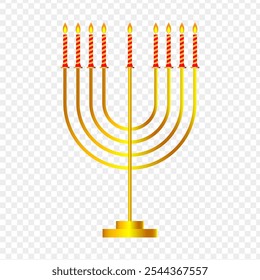 Vector illustration of Hanukkah lampstand in golden color on transparent background