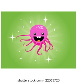 vector illustration of happily pink octopus