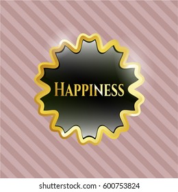 Vector illustration of Happiness gold emblem icon in black and golden.
