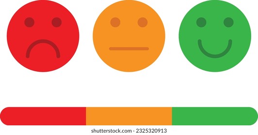 Vector illustration of happiness indicator. Emotions of joy, neutral and sad.