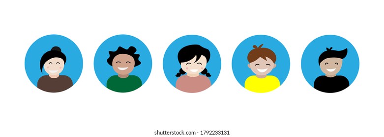 vector illustration of happiness kids face smile together.