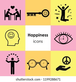 Vector Illustration For Happiness And Mental Wellness Flat Icons Set