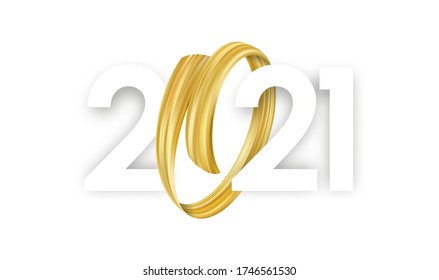 Ilustración del vector: Feliz Año Nuevo 2021. Números con pintura de pincel de color oro abstracto 