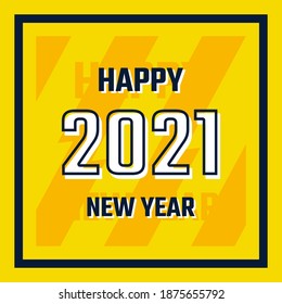 vector illustration of happy 2021 new year with yellow background
