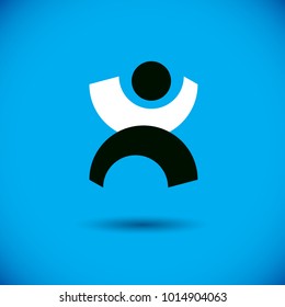 Vector illustration of happy abstract human with reaching up. Successful business career abstract logo. Corporate development symbol. Freedom creative icon.