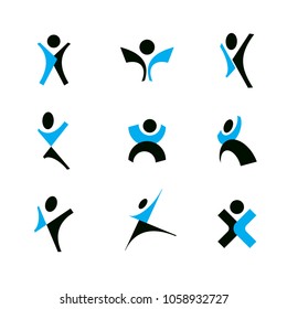 Vector illustration of happy abstract human with raised hands up. Freedom abstract symbol.