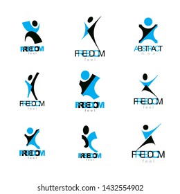 Vector illustration of happy abstract human with raised hands up. Freedom abstract symbol.