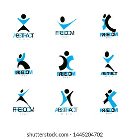 Vector illustration of happy abstract human with raised hands up. Freedom abstract symbol.