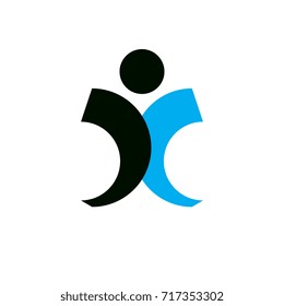 Vector illustration of happy abstract human with reaching up. Successful business career abstract logo. Corporate development icon. Freedom creative symbol.