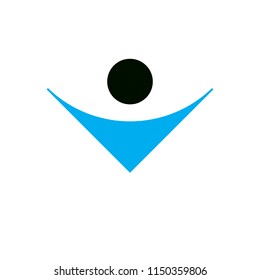 Vector illustration of happy abstract individual with raised hands up. Successful business career abstract logo. Corporate development icon. Freedom creative symbol.