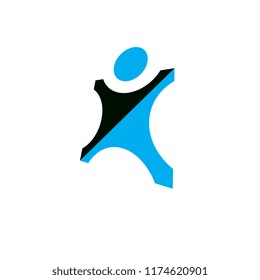 Vector illustration of happy abstract individual with raised hands up. Successful business career abstract symbol. Corporate development logotype. Freedom creative icon.