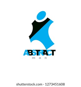 Vector illustration of happy abstract individual with raised hands up. Liberty conceptual symbol. Happiness metaphor emblem. Business innovation idea creative logo. 
