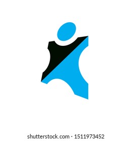 Vector illustration of happy abstract individual with raised hands up. Successful business career abstract logotype. Corporate development icon. Freedom creative logo.