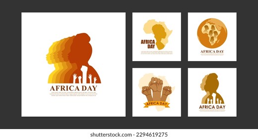 Vector illustration of Happy Africa Day social media story feed mockup template post design set