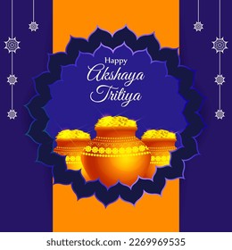 Vector illustration of Happy Akshaya Tritiya wishes greeting banner