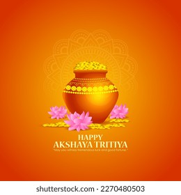 Vector illustration of Happy Akshaya Tritiya wishes greeting banner