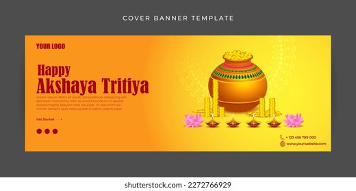 Vector illustration of Happy Akshaya Tritiya Facebook cover banner mockup Template