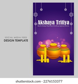 Vector illustration of Happy Akshaya Tritiya social media story feed mockup template