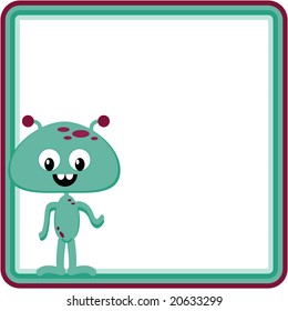 Vector illustration of happy alien in frame