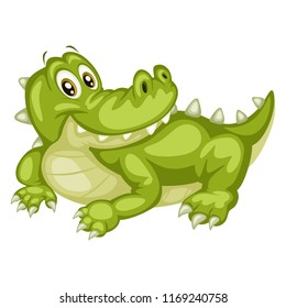 Vector Illustration of a Happy Alligator. Cute Cartoon Crocodile Lying Isolated on a White Background. Happy Animals Set