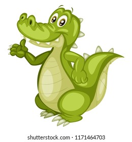 Vector Illustration of a Happy Alligator. Cute Cartoon Crocodile Cheering Isolated on a White Background. Happy Animals Set