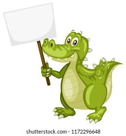 Vector Illustration of a Happy Alligator. Cute Cartoon Crocodile Holding a Text Banner Isolated on a White Background. Happy Animals Set