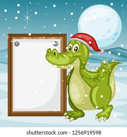 Vector Illustration of a Happy Alligator Holding Text Placement Banner. Wearing a Christmas Hat and holding Text Banner. Happy Animals Set