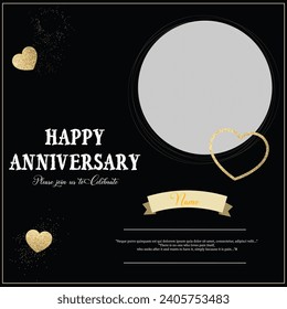 Vector illustration Happy Anniversary Editable Post Banner Template black background