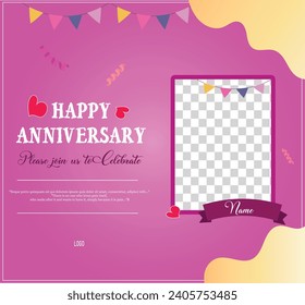 Vector illustration Happy Anniversary Editable Post Banner Template baby pink background