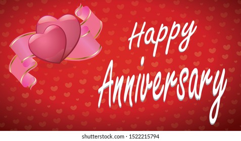 Vector illustration of Happy Anniversary or Valentine Day Greeting card with heart logo , red heart background and lettering text banner.  