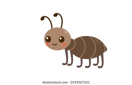 Vector illustration of happy ant cartoon flat style , isolate on white background ,cute character for various design ,banner , sticker ,flayer , fabric or paper prints.