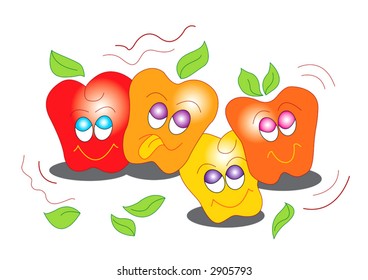 Vector illustration of happy apples with smiling faces