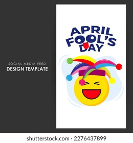 Vector illustration of Happy April Fools' Day social media story feed mockup template