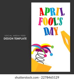 Vector illustration of Happy April Fools' Day social media story feed mockup template