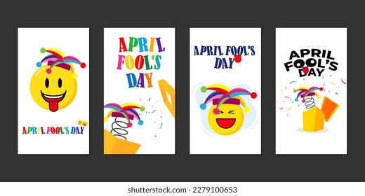 Vector illustration of Happy April Fools' Day social media story feed set mockup template