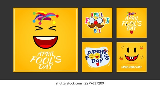 Vector illustration of Happy April Fools' Day social media story feed set mockup template