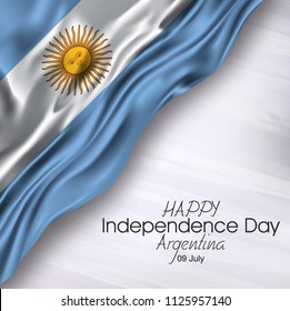 Vector illustration of Happy Argentina Independence Day 09 July. Waving flags isolated on gray background