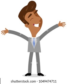 Vector illustration of happy asian cartoon business man smiling with open arms isolated on white background