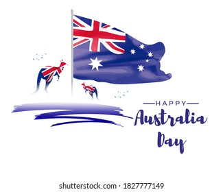 Vector illustration of Happy Australia day poster, Australia flag, kangaroo, banner template for websites, greeting.