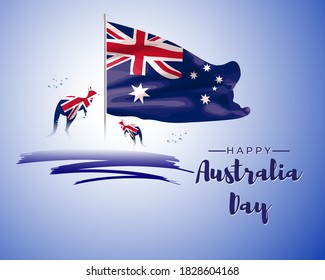 Vector illustration of Happy Australia day poster, Australia flag, kangaroo, banner template for websites, greeting.