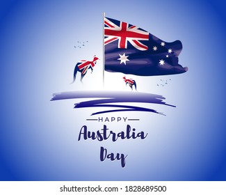 Vector illustration of Happy Australia day poster, Australia flag, kangaroo, banner template for websites, greeting.