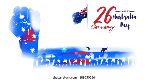 Vector illustration of Happy Australia day poster, Australia flag, kangaroo, banner template for websites, greeting.