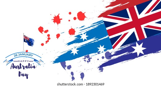 Ilustración vectorial del afiche del Día de Australia Feliz, bandera de Australia, canguro, plantilla de banner para sitios web, saludo.
