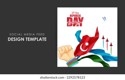 Vector illustration for Happy Azerbaijan Republic day social media story feed set mockup template poster banner