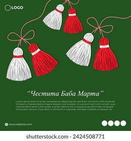 Vector illustration of Happy Baba Marta Day social media feed template written bulgarian text means Happy Baba Marta Day