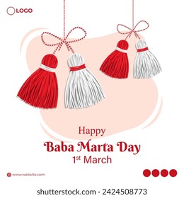 Vector illustration of Happy Baba Marta Day social media feed template written bulgarian text means Happy Baba Marta Day